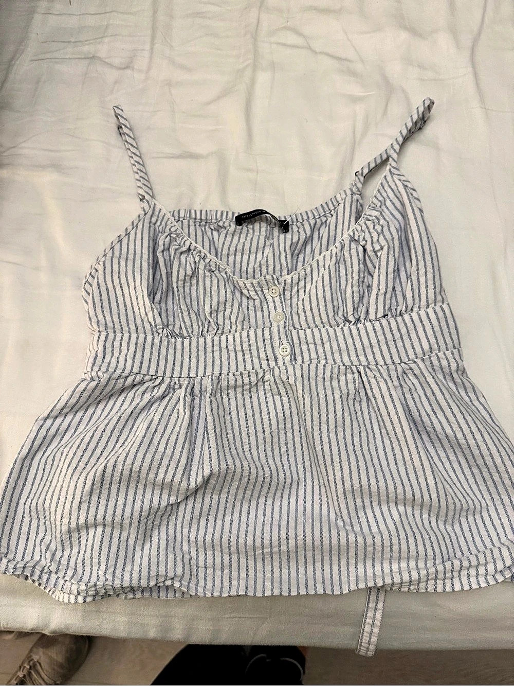 Brandy Melville Blue and White Stripe Cami Tank with Tie-Back Babydoll Waist